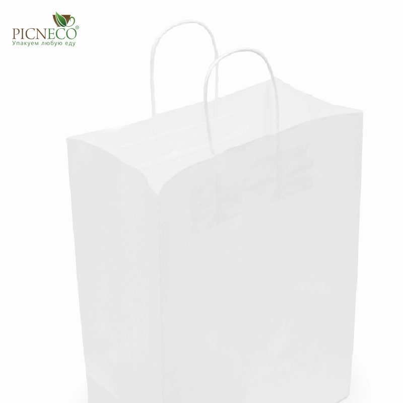 товар Бумажный крафт пакет с кручеными ручками, белый, 260*150*350 мм BPK026